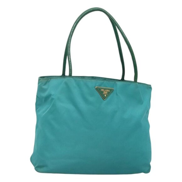 PRADA Tote Bag Nylon Blue Gold Auth 125055 - Picture 1 of 16